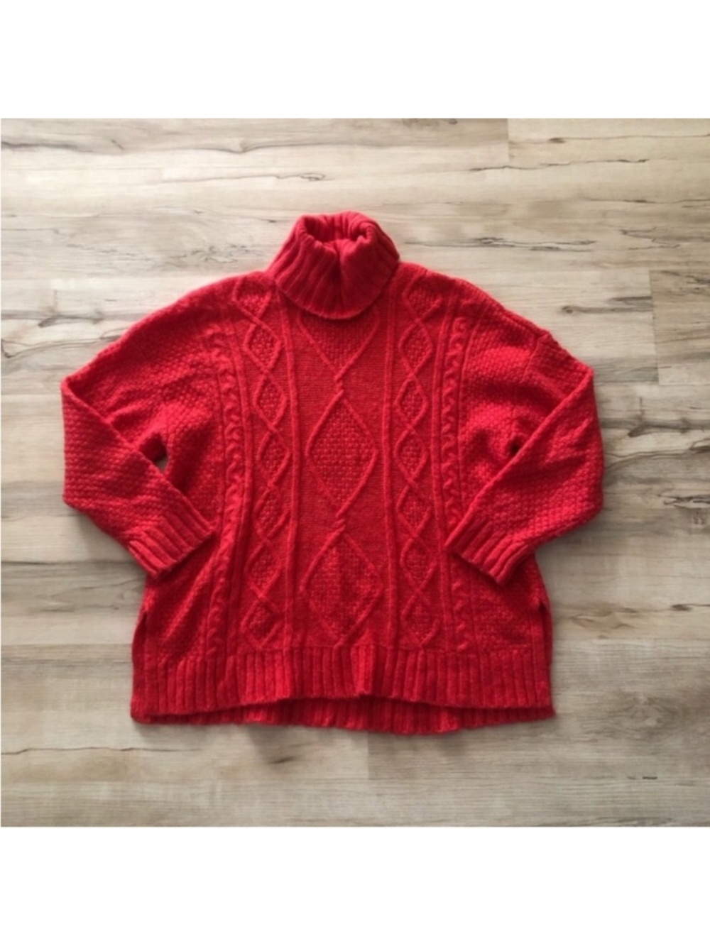MASSIVE $10 SALE Aerie Vibrant Cableknit Wool Blend Light Red Turtleneck Sweater